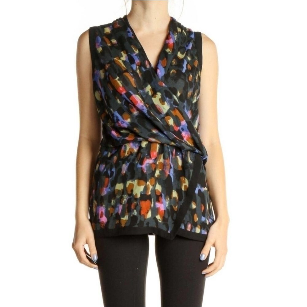 Cabi Flaunt Wrap water color SleevelessTop Blouse size XS